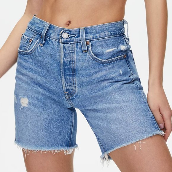Midthigh Denim Jean Cutoff Shorts 